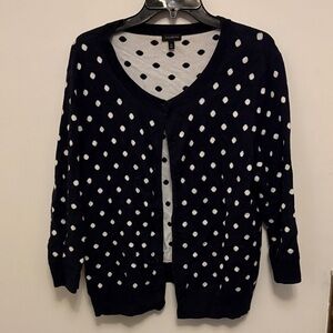 Talbots Navy and White Polka Dot Cardigan
